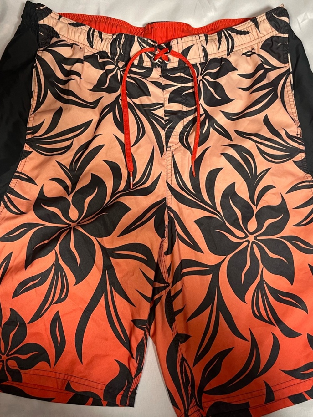 Vintage Nike Board Shorts Mens XL Black Orange Floral Swim Surf Polyester